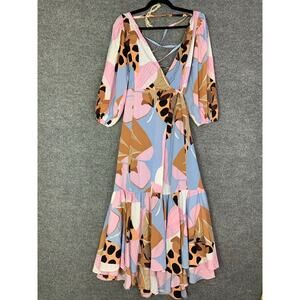 Anthropologie Hutch Bloom Wrap Midi Dress Size Small Open Lace Up Back